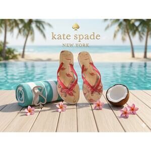 Kate Spade New York Flamingo Bow Flip Flops - Pink/Cream Thong Sandals